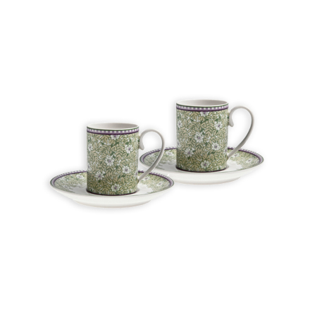 Denby Monsoon Daisy Green  Espresso Cup and Saucer x 2 in Gift Box