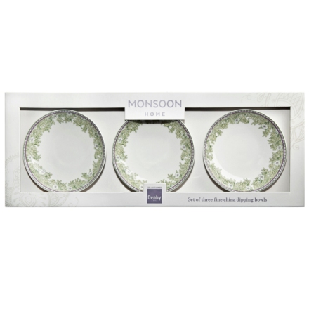 Denby Monsoon Daisy Green  Dipping Bowl x 3 in Gift Box